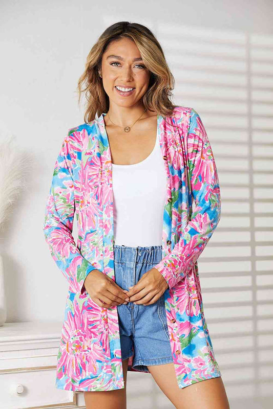 Double Take Floral Open Front Long Sleeve Cardigan